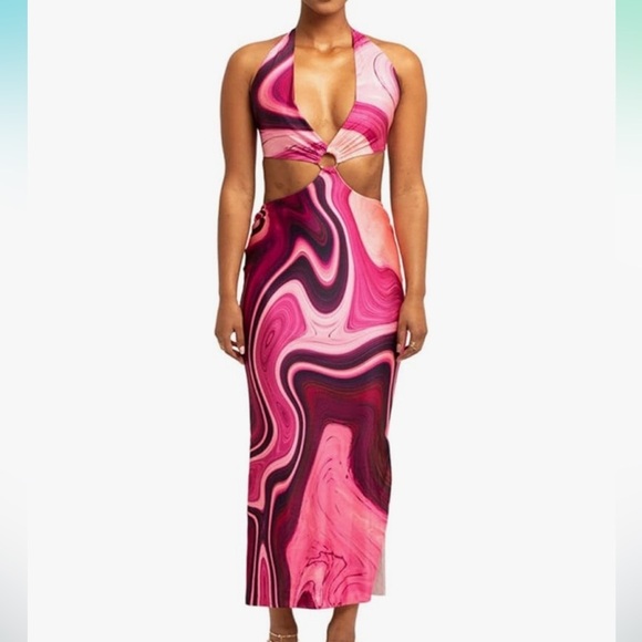 Dresses & Skirts - Cut out backless pink swirl party dress size medium NWOT